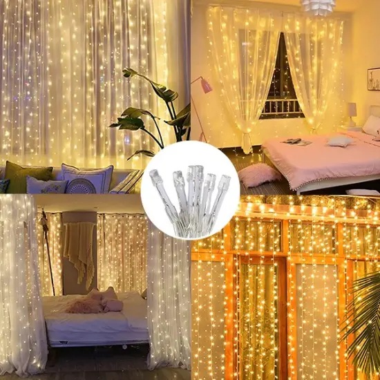 Perfect Holiday 200 LED Curtain String Lights Plug In - 8 Light Modes Warm white {4}