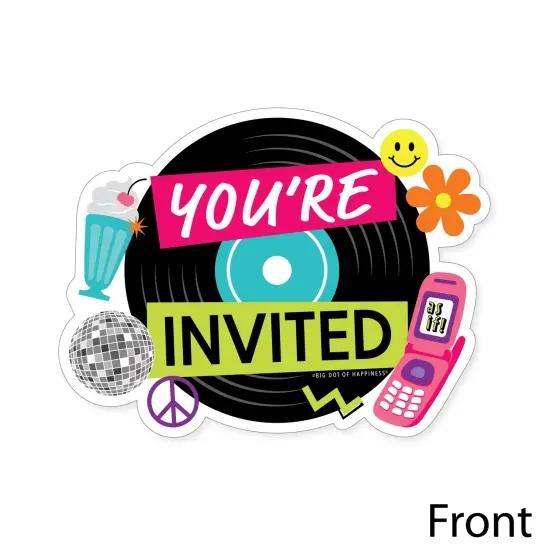 Big Dot of Happiness Through the Decades - Shaped Fill-In Invitations - 50s, 60s, 70s, 80s, and 90s Party Invitation Cards with Envelopes - Set of 12 {4}