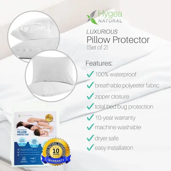 Hygea Natural Premium Queen Size Bed Bug Pillow Cover 2pk 21"x31" {2}