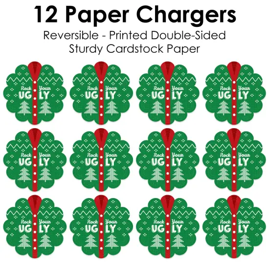 Big Dot of Happiness Ugly Sweater - Holiday and Christmas Party Round Table Decorations - Paper Chargers - Place Setting For 12 {7}