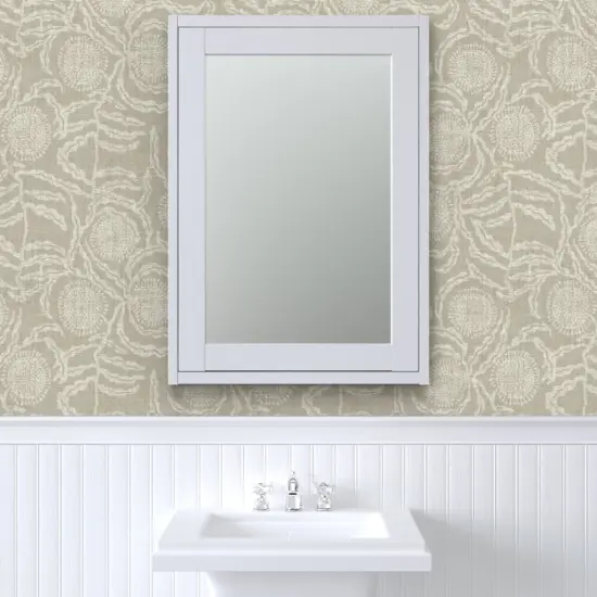 Pre-Pasted Wallpaper 2FT Wide Vintage Floral Neutral Natural Linen Look Rustic Farmhouse Transitional French Botanical Vines Leaves Faux Texture Custom Pre-pasted Wallpaper by Spoonflower {6}