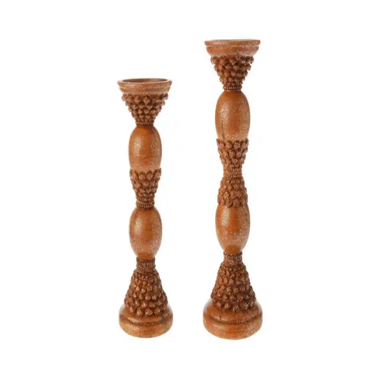 Raz Set of 2 Country Rustic Brown Pine Cone Pillar Candle Holders 12" {1}