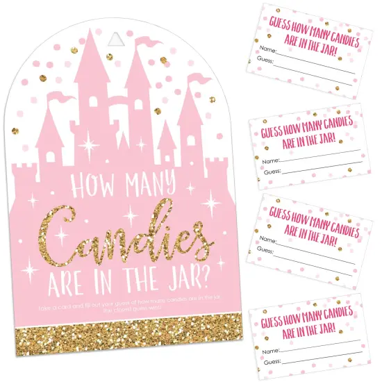 Big Dot of Happiness Little Princess Crown - How Many Candies Pink Baby Shower or Birthday Party Game - 1 Stand and 40 Cards - Candy Guessing Game {1}