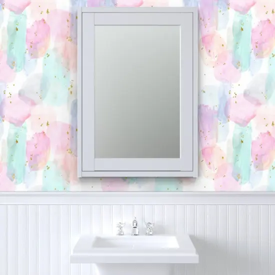 Pre-Pasted Wallpaper 2FT Wide Rainbow Stars Watercolor Abstract Gold Pastel Girl Hippie Custom Pre-pasted Wallpaper by Spoonflower {6}