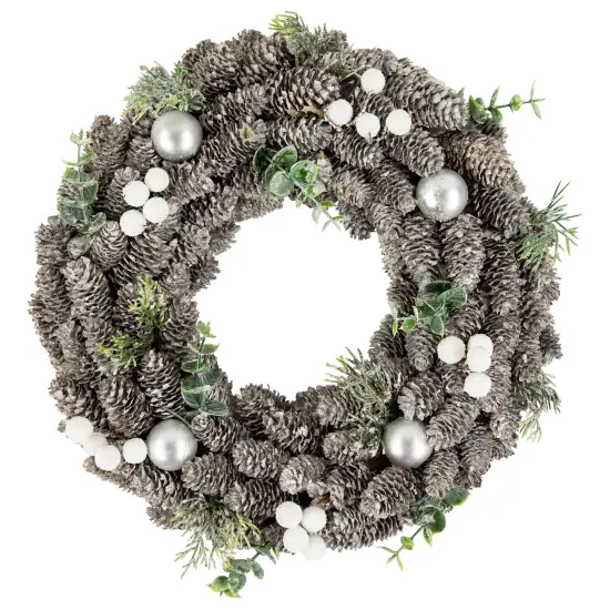 Northlight White Berry and Pinecone Foliage Christmas Ornament Wreath, 12.5-Inch, Unlit Brown {1}