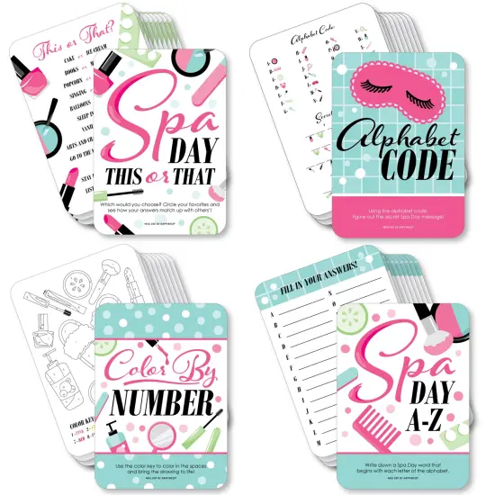 Big Dot of Happiness Spa Day - 4 Girls Makeup Party Games - 10 Cards Each - Gamerific Bundle {1}