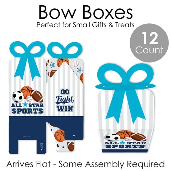 Big Dot of Happiness Go, Fight, Win - Sports - Square Favor Gift Boxes - Baby Shower or Birthday Party Bow Boxes - Set of 12 {7}