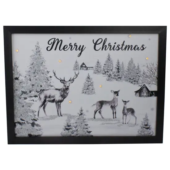 Northlight Lighted Black and White Winter Scene Merry Christmas Canvas Wall Art 11.75" x 15.75" {1}