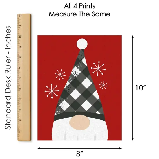 Big Dot of Happiness Christmas Gnomes - Unframed Holiday Linen Paper Wall Art - Set of 4 - Artisms - 8 x 10 inches {7}