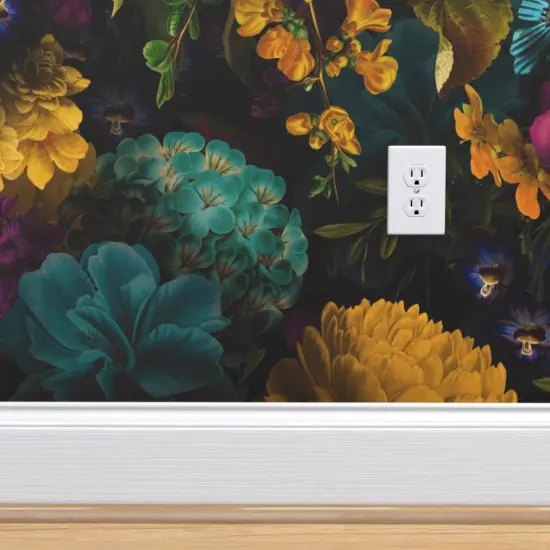 Peel & Stick Wallpaper 2FT Wide Maximalist Vibrant Flowers Romantic Antique Style Victorian Inspired Vintage Look Custom Removable Wallpaper by Spoonflower {4}