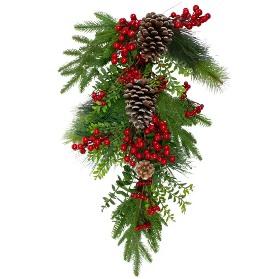 Northlight Berry Pine and Eucalyptus Artificial Teardrop Christmas Swag - 28" - Unlit Green {1}