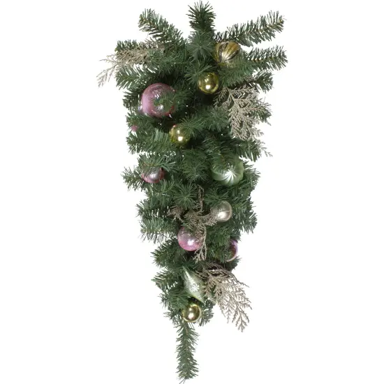 Northlight 30" Pink and Gold Frosted Artificial Christmas Teardrop Swag - Unlit {1}