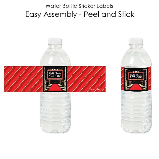 Big Dot of Happiness Red Carpet - Movie Night Party Water Bottle Sticker Labels - Set of 20 {3}