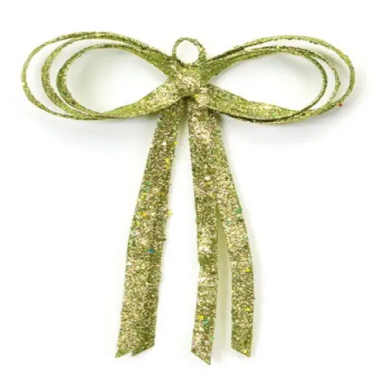 Melrose Glitter Drenched Christmas Bow Decoration - 16" - Gold and Green {1}