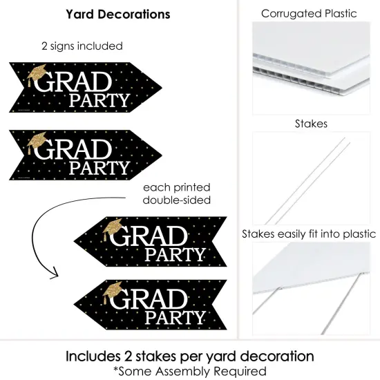 Big Dot of Happiness Gold Graduation Party Sign Arrow - Double Sided Directional Yard Signs - Set of 2 {6}