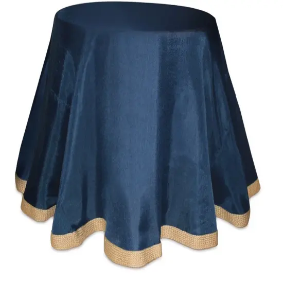 Melrose 96" Navy Blue and Beige Solid Table Cloth with Bordered Edge {1}