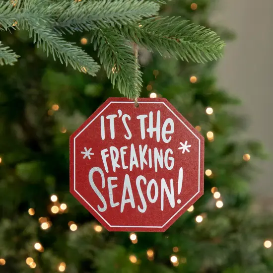 Northlight 5" Red Octagonal "It's the Freaking Season" Wooden Sign Christmas Ornament {3}