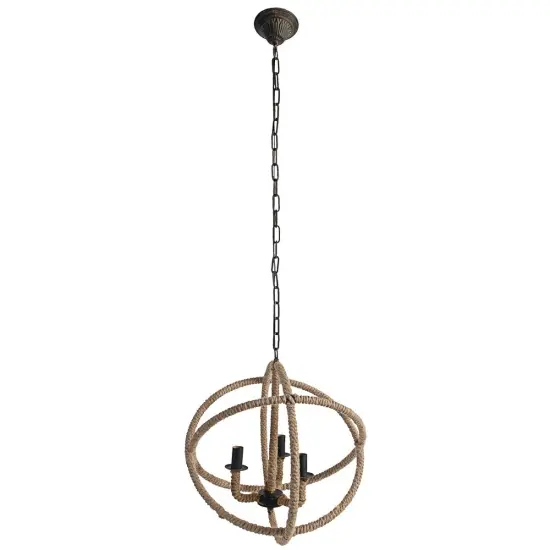 A & B Home 20.5" Decorative Tan and Black Cade 3-Light Roped and Metal Hanging Chandelier Brown {1}