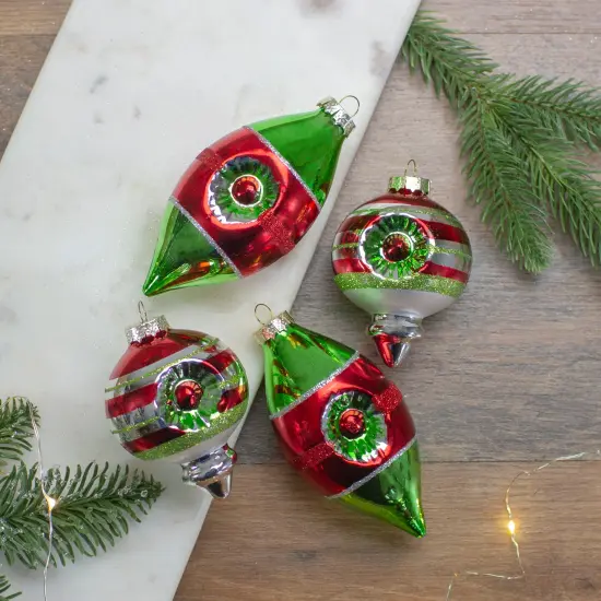 Northlight 4ct Red, Green and Silver Vintage Glass Christmas Ornaments 3.25-Inch (80mm) {3}