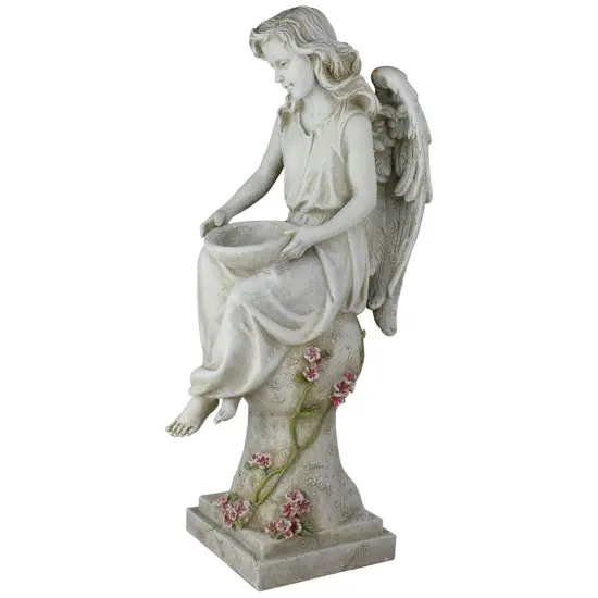 Roman 21" Joseph's Studio LED Solar Powered Angel on a Pedestal Outdoor Garden Statue Gray {3}