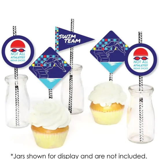 Big Dot of Happiness Making Waves - Swim Team - Paper Straw Decor - Swimming Party or Birthday Party Striped Decorative Straws - Set of 24 {6}