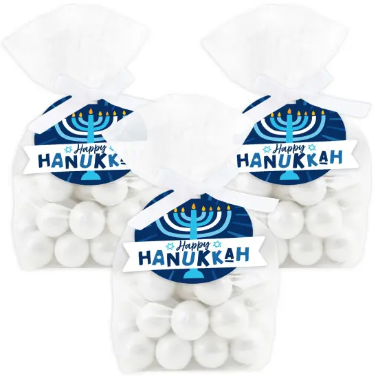 Big Dot of Happiness Hanukkah Menorah - Chanukah Holiday Party Clear Goodie Favor Bags - Treat Bags With Tags - Set of 12 {1}