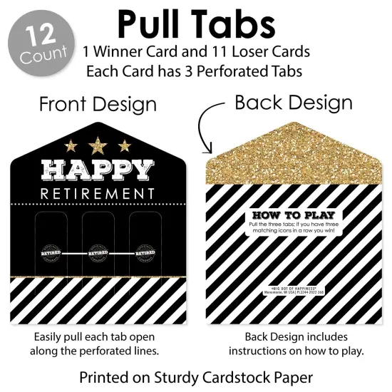 Big Dot of Happiness Happy Retirement - Retirement Party Game Pickle Cards - Pull Tabs 3-in-a-Row - Set of 12 {6}