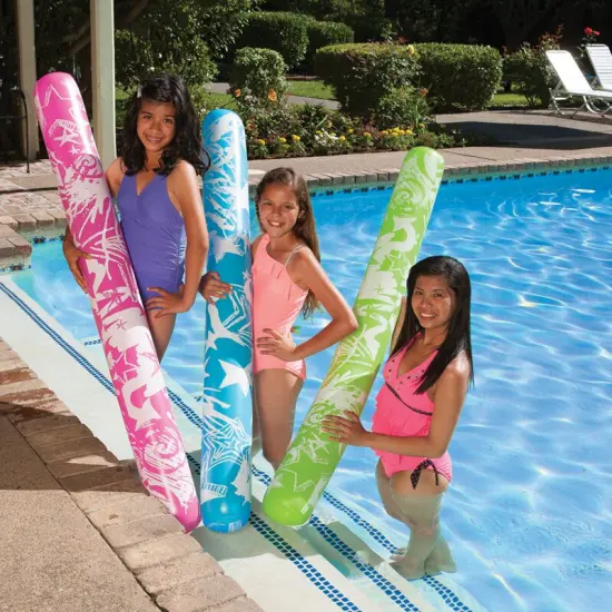 Swim Central 60" Pink and White Inflatable Star Graffiti Art Swimming Pool Fun Noodle {3}