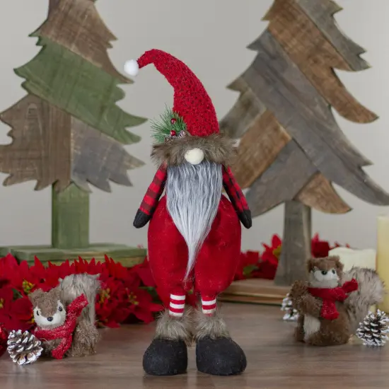 Northlight Standing Buffalo Plaid Gnome with Berry Pine Christmas Figure - 17" Red {3}