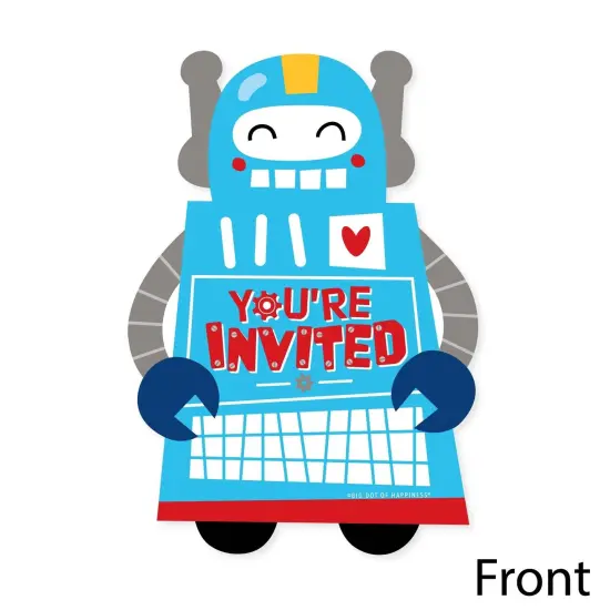 Big Dot of Happiness Gear Up Robots - Shaped Fill-In Invitations - Birthday Party or Baby Shower Invitation Cards with Envelopes - Set of 12 {4}