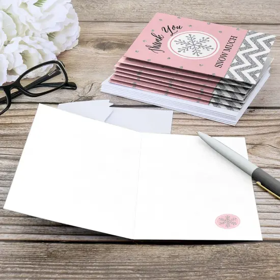 Big Dot of Happiness Pink Winter Wonderland - Holiday Snowflake Birthday Party or Baby Shower Thank You Cards (8 Count) {6}