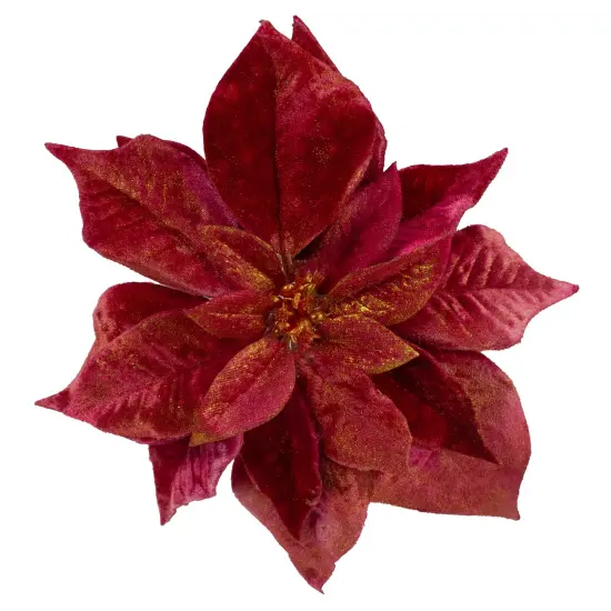 Northlight Artificial Poinsettia Christmas Floral Pick Clip-On Ornament - 9" - Red {1}