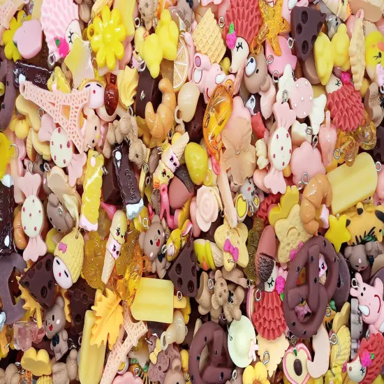 Cute Charm Mix in Brown Peach & Yellow, 30 pieces, Resin and Acrylic Mix, Adorabilities {6}