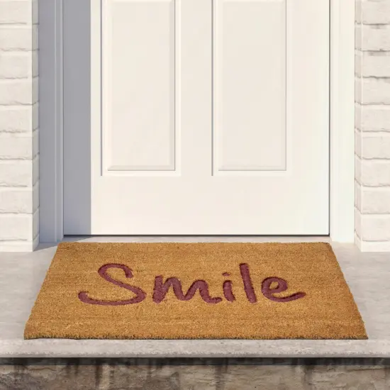 Northlight Natural Coir "Smile" Outdoor Rectangular Doormat 18" x 30" Brown {3}