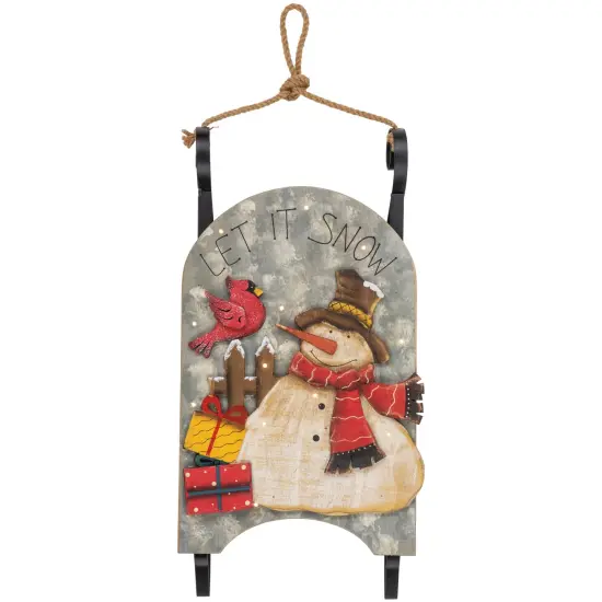 Northlight 17" LED Lighted Wooden Sled with Snowman and Cardinal Christmas Decoration Gray {1}