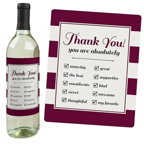 Big Dot of Happiness Girly Thank You - Thank You Gift for Women - Wine Bottle Label Stickers - Set of 4 {6}
