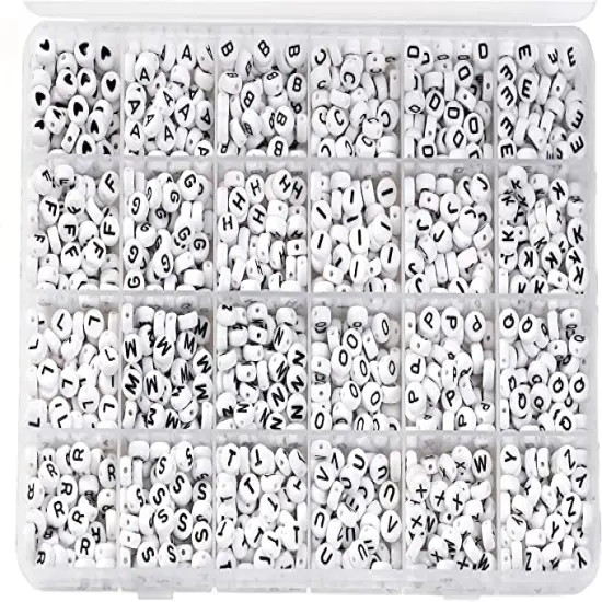 2 PACK - Incraftables 1200pcs Round Letter Beads for Jewelry Making (7mm). A-Z Letters Black Alphabet for DIY Friendship Bracelets & Crafts. ABC Circle & Heart Bead w/ Elastic String, Clasps & Organizer {4}