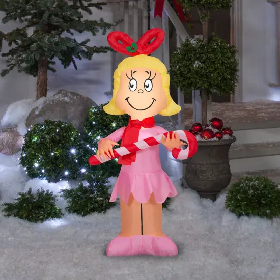 4' Gemmy Airblown Inflatable Christmas Cindy Lou Who Holding A Candy Cane Yard Decoration 880607 {2}