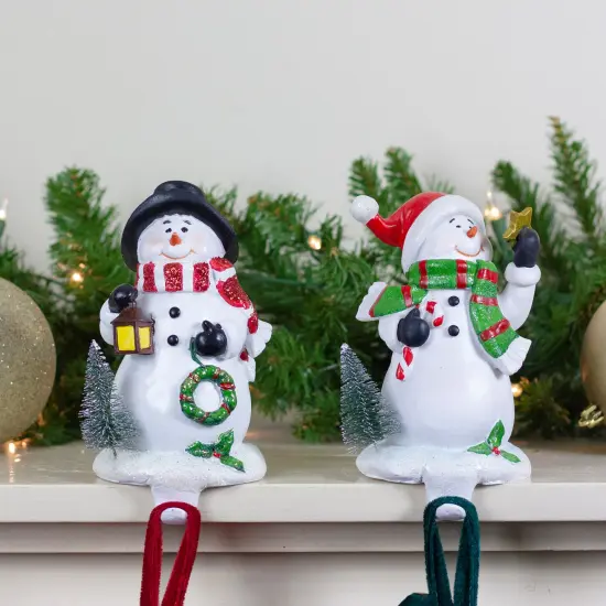 Northlight Glittered Snowman Christmas Stocking Holders - 5.75" - Set of 2 White {3}