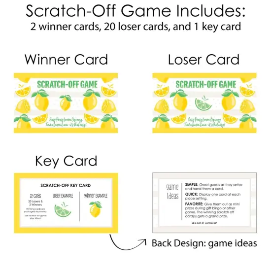 Big Dot of Happiness So Fresh - Lemon - Citrus Lemonade Party Game Scratch Off Cards - 22 Count {6}