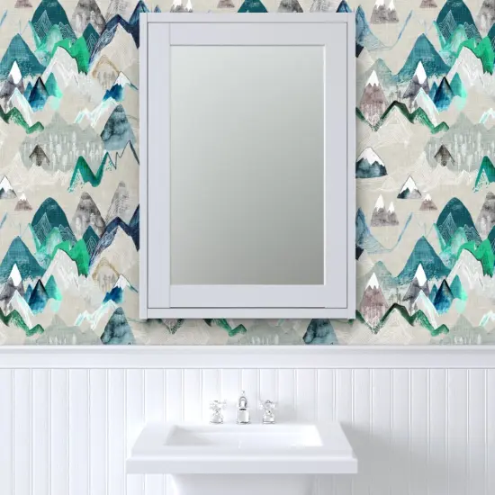 Peel & Stick Wallpaper 2FT Wide Mountain, Call, Adventure, Camping, Rustic, Painting, Watercolour, Forest, Woods, Geometric, Blue, Water Custom Removable Wallpaper by Spoonflower {6}