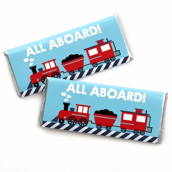 Big Dot of Happiness Railroad Party Crossing - Candy Bar Wrapper Steam Train Birthday Party or Baby Shower Favors - Set of 24 {1}