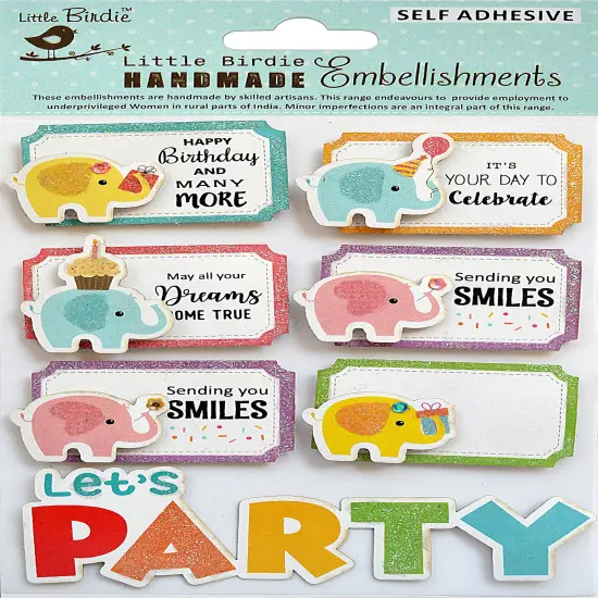 Little Birdie Birthday Sticker Embellishment 7/Pkg-Party {1}