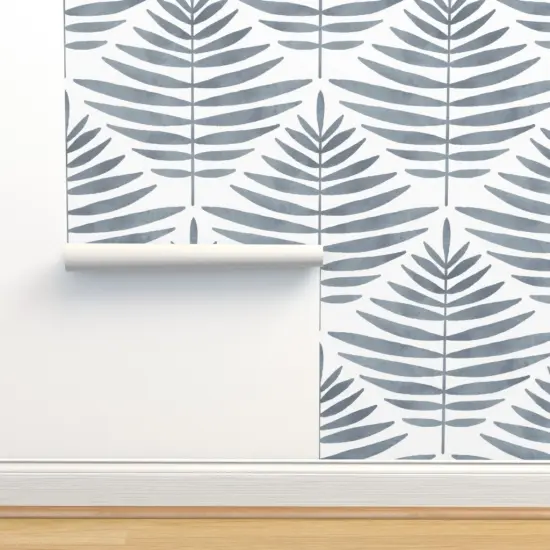 Pre-Pasted Wallpaper 2FT Wide Blue Palm Leaf Diamond Minimalist Tropical Custom Pre-pasted Wallpaper by Spoonflower {2}