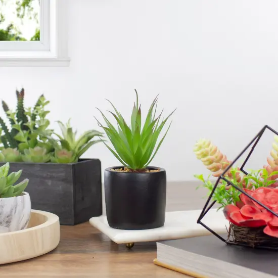 Northlight 7" Green Artificial Sword Grass in Black Pot {3}