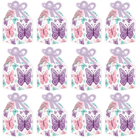 Big Dot of Happiness Beautiful Butterfly - Square Favor Gift Boxes - Floral Baby Shower or Birthday Party Bow Boxes - Set of 12 {6}