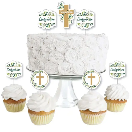 Big Dot of Happiness Confirmation Elegant Cross - Dessert Cupcake Toppers - Religious Party Clear Treat Picks - Set of 24 {1}