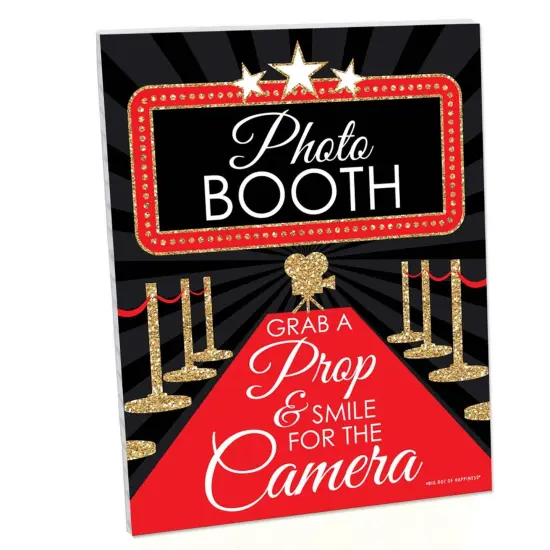 Big Dot of Happiness Red Carpet Photo Booth Sign - Movie Party Decor - Printed on Sturdy Plastic - 10.5 x 13.75" Sign with Stand - 1 Piece {1}