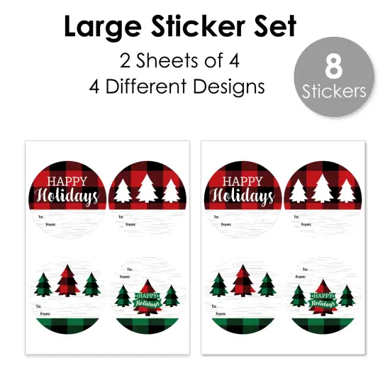 Big Dot of Happiness Holiday Plaid Trees - Round Buffalo Plaid Christmas Party To and From Gift Tags - Large Stickers - Set of 8 {4}