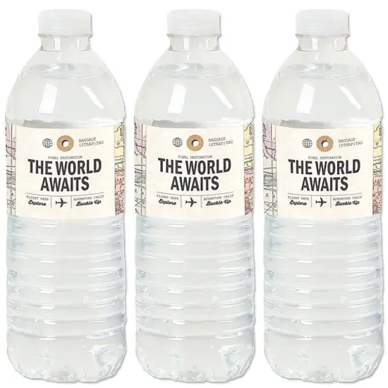 Big Dot of Happiness World Awaits - Travel Themed Party Water Bottle Sticker Labels - Set of 20 {1}